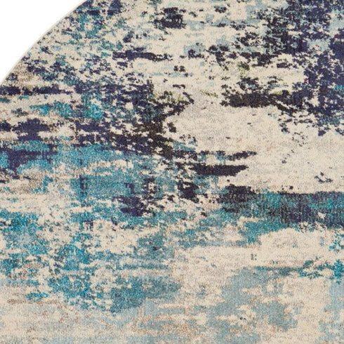 2' X 4' Ivory And Teal Blue Abstract Power Loom Non Skid Area Rug
